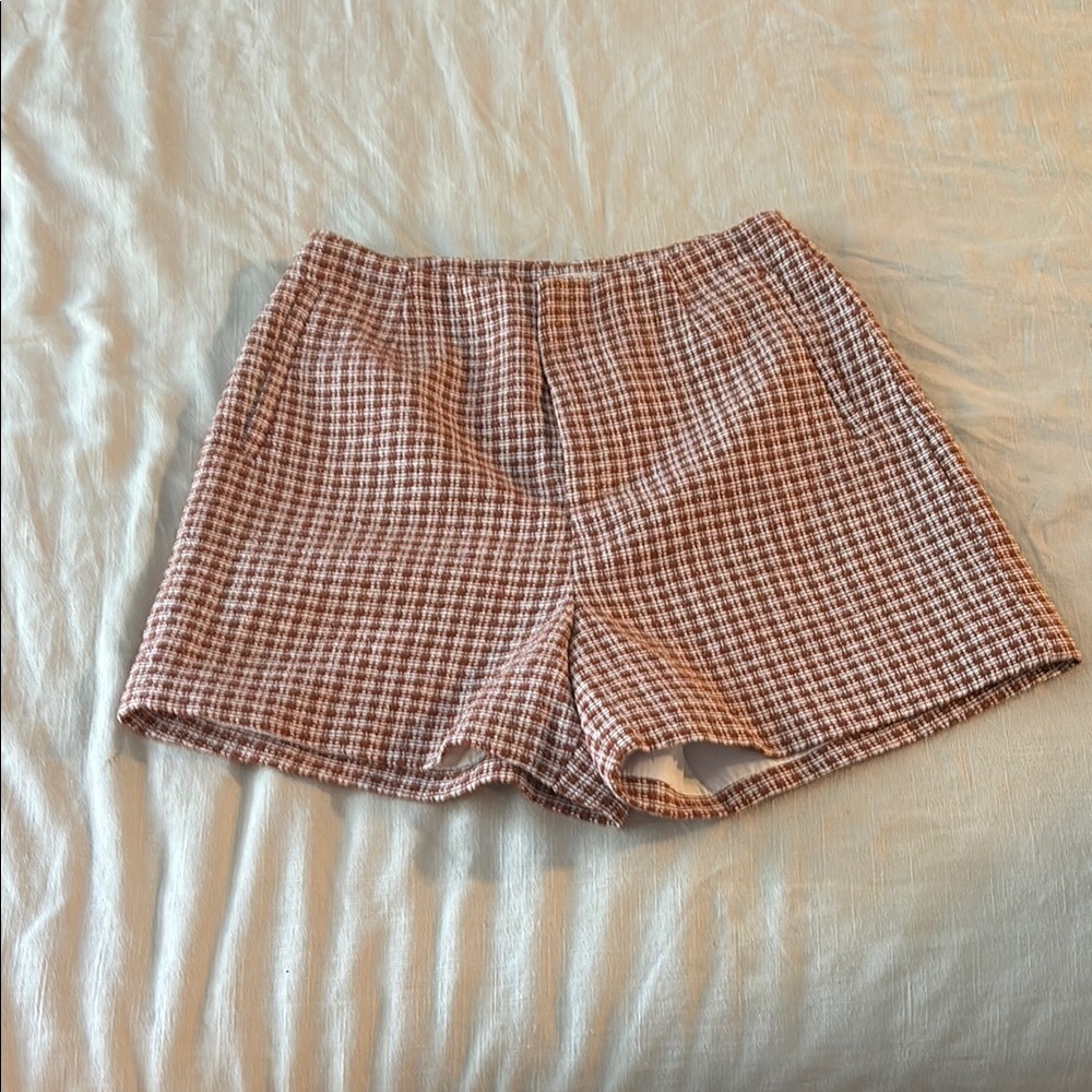 Altar'd State High Waist Checkered Brown Shorts